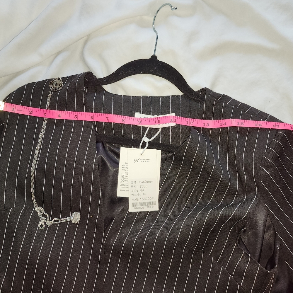 Black Pinstripe Blazer with Silver Accents